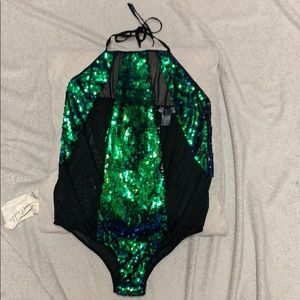 IHeartRaves blue/green bodysuit